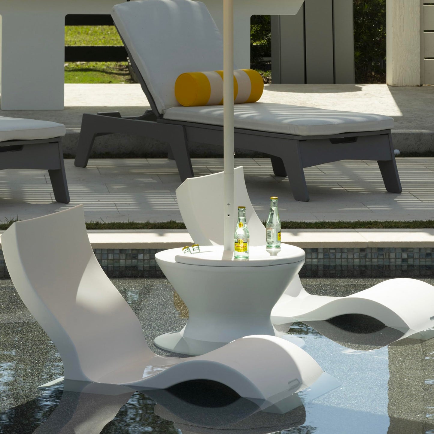 Ledge Lounger Signature Lowback Chair for in Pool or On-Deck Use - Ideal Water Depths 0-9 White Pool Lounge Chairs Set of 2 for Socializing