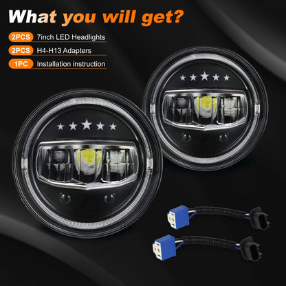 OVSAUTO 7 inch Led Headlights H6024 Round Headlight With Hi/Lo Beam DRL Turn Signal Compatible With Jeep Wrangler JK TJ CJ LJ Chevy Ford GMC Dodge&Mazda
