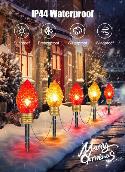 Minetom Christmas Jumbo Lights - 10.5ft C9 Pathway Lights, 2 Pack, Red & Warm White, Model GY-C-50.6-U-B1
