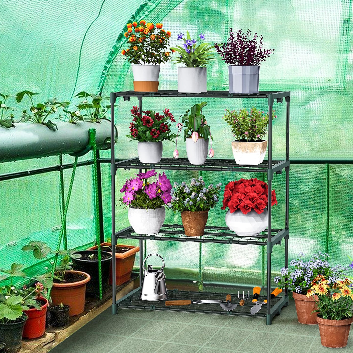Ohuhu Portable Lean to Greenhouse with 3 Pack Plant Shelves, White