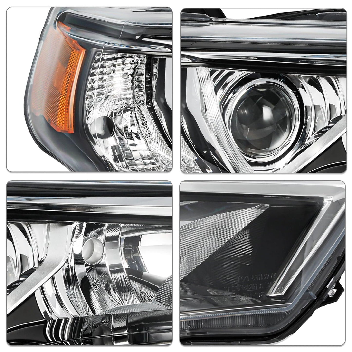 Headlight Compatible with 2014-2020 Toyota 4Runner,Factory Style Halogen Headlamp Chrome Housing Amber Reflector Replacement Driver Passenger Side TO2518150 TO2519150 8117035571 8113035541