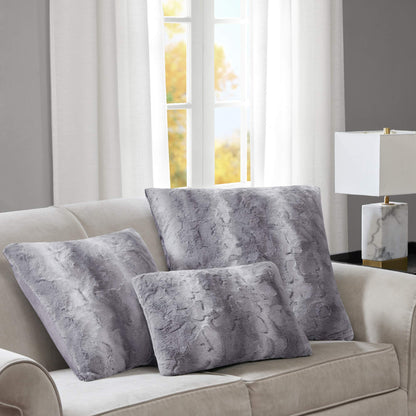 Madison Park Zuri Faux Fur Ombre Stripe Ultra Soft Luxury Decorative Throw Pillows, For Couch Bed With Insert, 20" x 20", Grey