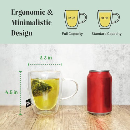 ChaYeah, Double Wall Glasses, 12 OZ Insulated Cups with Handle, Perfect for Tea, Coffee, Water, and More (Set of 2)