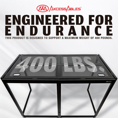 AxcessAbles Portable DJ Table XL – 54” x 27” Music Workstation | 35” Standing Height, 400lb Capacity | Collapsible FOH Sound Desk for DJs, Mixing Consoles, Guitar Techs| Recording Desk | DJ Booth