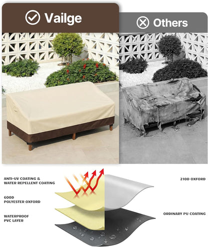 Vailge Heavy Duty Patio Sofa Cover - 100% Waterproof 3-Seater Outdoor Protection | 60"W x 35"D x 35"H, Beige & Brown