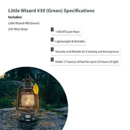 LIGHT OF MINE Little Wizard Oil Lantern, 12in Height, 17 oz Capacity, 23 Hour Burn Time, Green, Model PARE-CHIMN