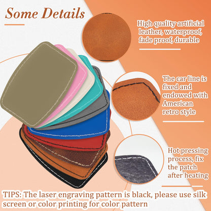 Dunzy 60 Pcs Blank Leatherette Hat Patches with Adhesive Rustic Rounded Rectangle Patch Faux Leather Patches for Hats Costumes Fabric Repair Sew Laser Supplies(Colorful,2x3inch)