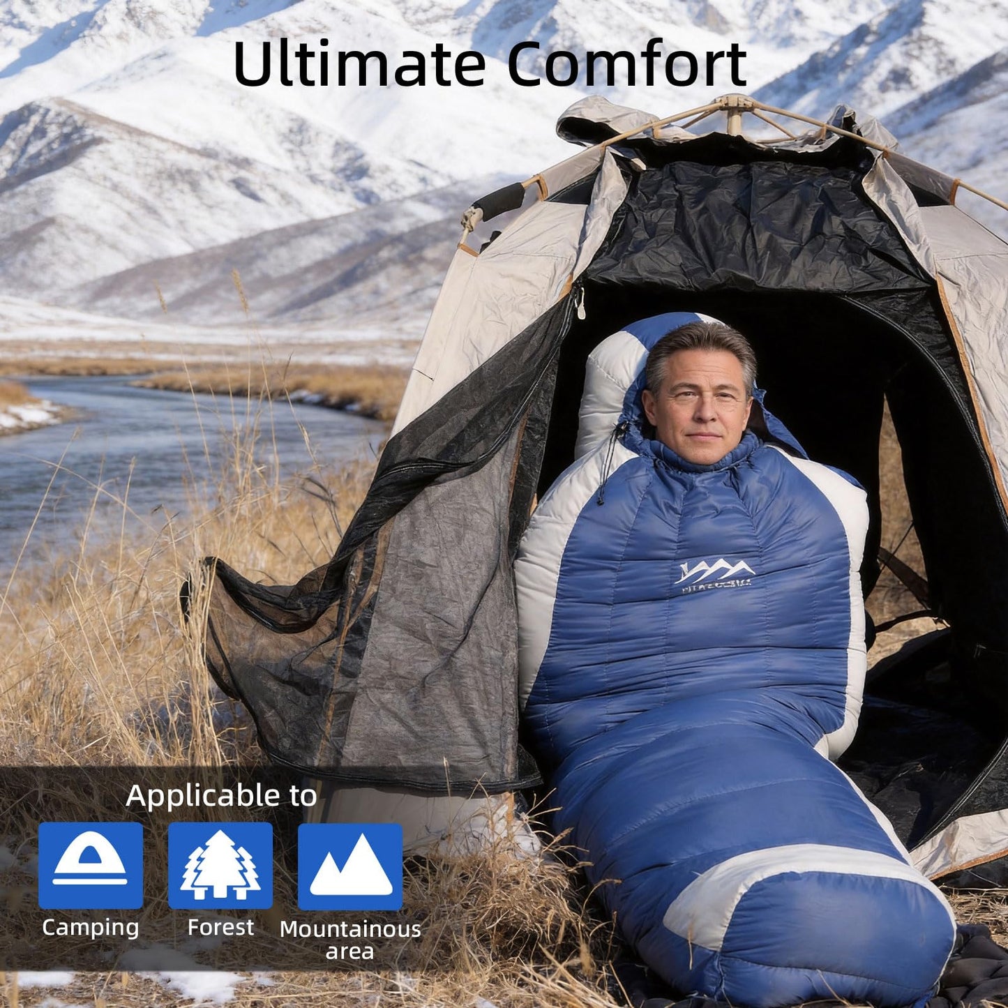 HLITMOUT Down Sleeping Bag with Pillow, 0°F 20°F 32°F Regular and XL Compact Lightweight Sleeping Bag for Adults,Teens Backpacking,Camping and Hiking Outdoor (Blue, Regular 20°F)