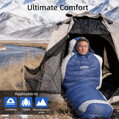 HLITMOUT Down Sleeping Bag with Pillow, 0°F 20°F 32°F Regular and XL Compact Lightweight Sleeping Bag for Adults,Teens Backpacking,Camping and Hiking Outdoor (Blue, Regular 20°F)