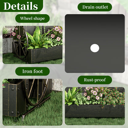 Athuiline Metal Raised Garden Beds with Wagon Wheels, 3-Tier Outdoor Planter Boxes, Decorative Herb Garden Planter for Flowers Herbs Vegetables, Small Flower Cart for Patio, Balcony (Retro Gold)