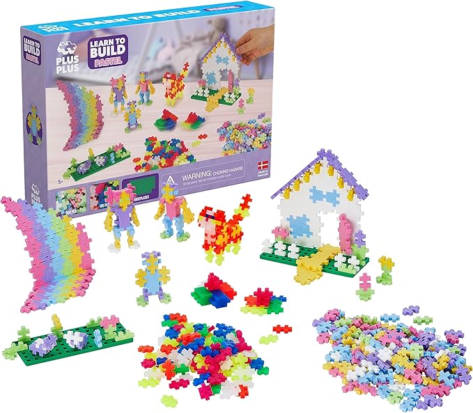 PLUS PLUS Learn to Build Set Interlocking Mini Building Blocks 3D Puzzle Construction Stem Toy for Kids - Pastel Mix 400 Pieces