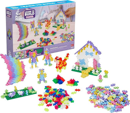 PLUS PLUS Learn to Build Set Interlocking Mini Building Blocks 3D Puzzle Construction Stem Toy for Kids - Pastel Mix 400 Pieces