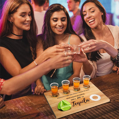 LOBUBT Tequila Shot Board Shot Glasses Serving Tray with Salt Rim Funny Shot Glasses Holder,Tequila Gifts for Housewarming,Liquor, Parties,Bar,Restaurant