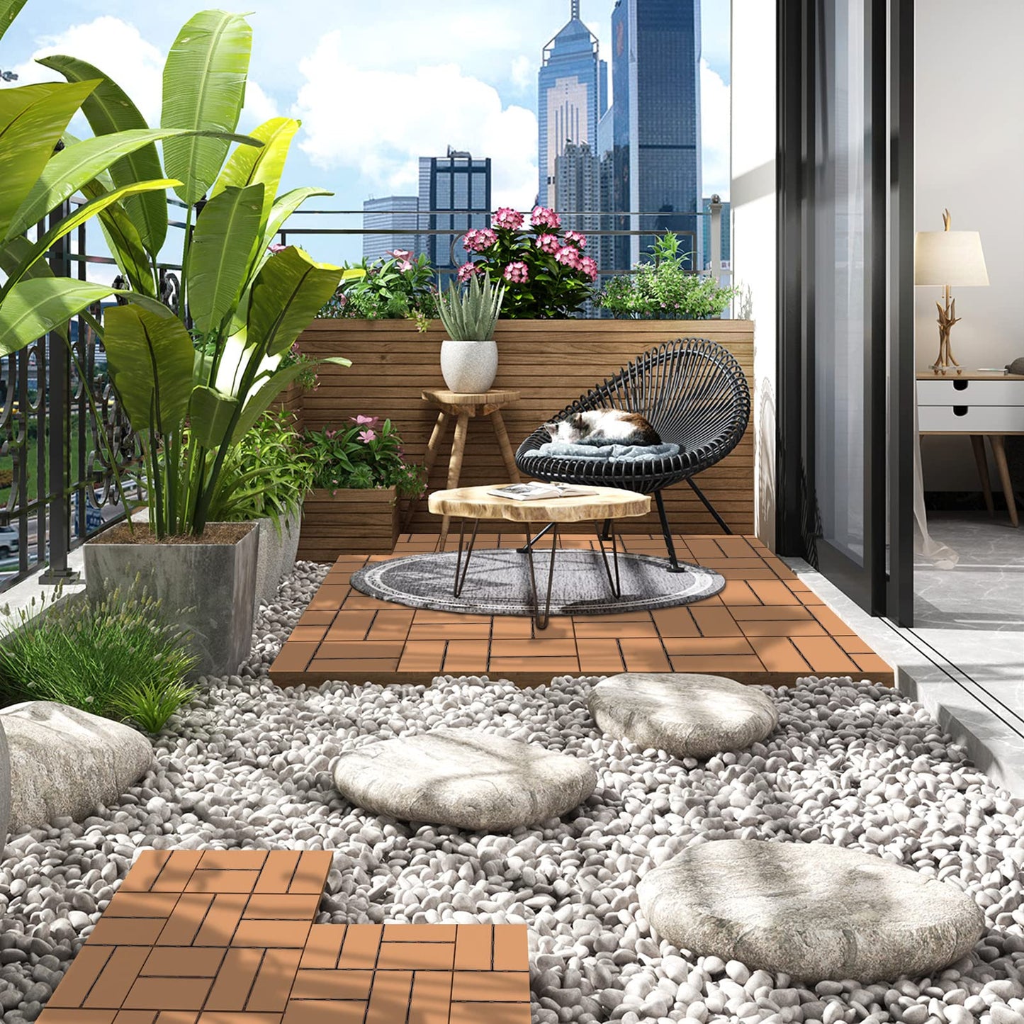 Goovilla Plastic Interlocking Deck Tiles, 36 Pack Outdoor Patio Flooring, 12"x12" Interlocking Decking Tile Outdoor All Weather Use, Waterproof Patio Pavers for Pool Balcony Backyard Porch, Khaki