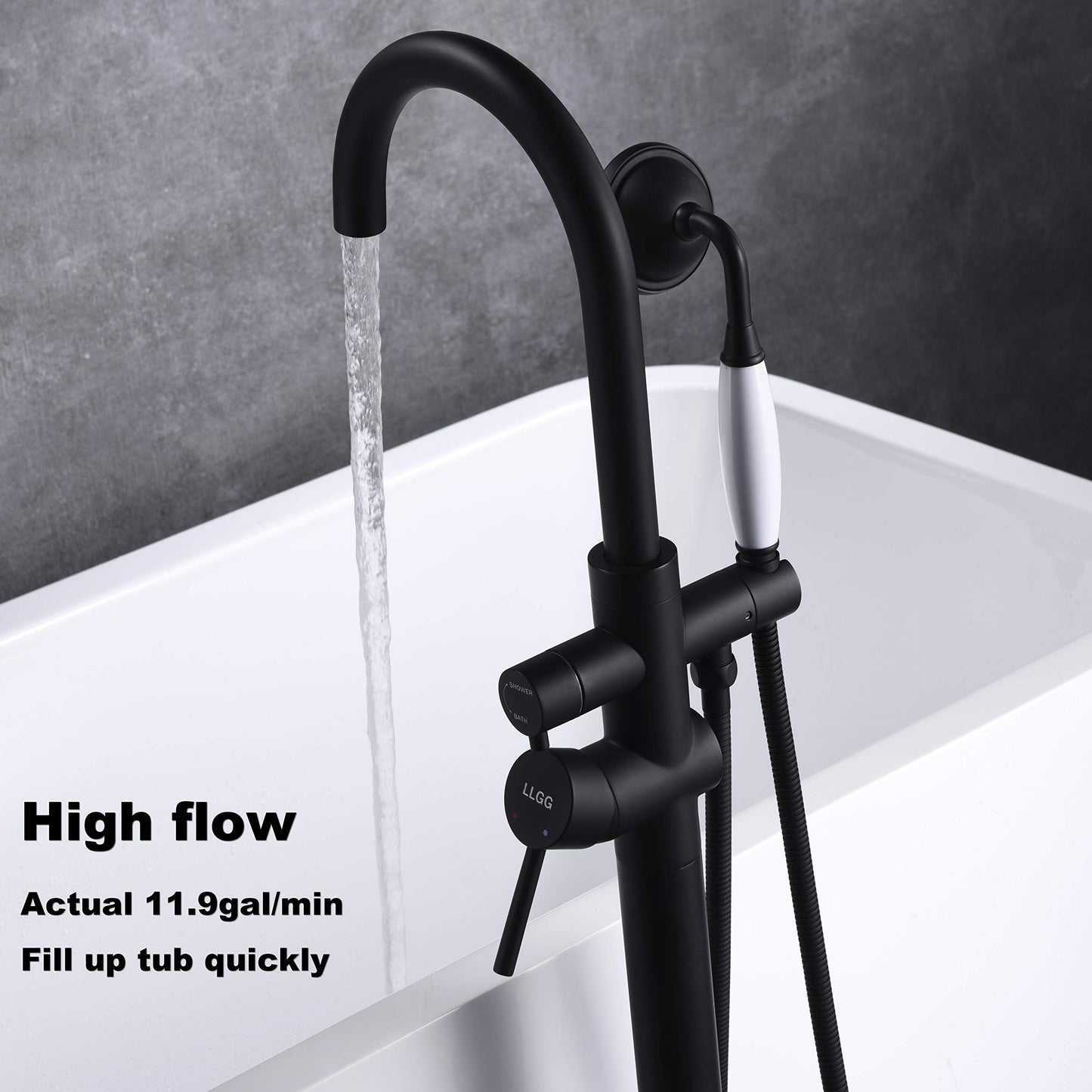 Freestanding Tub Faucet Bathtub Filler Black High Flow 11.9GAL Floor Mount Faucets with Handheld Shower Sprayer RIGOBAL