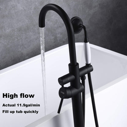 Freestanding Tub Faucet Bathtub Filler Black High Flow 11.9GAL Floor Mount Faucets with Handheld Shower Sprayer RIGOBAL