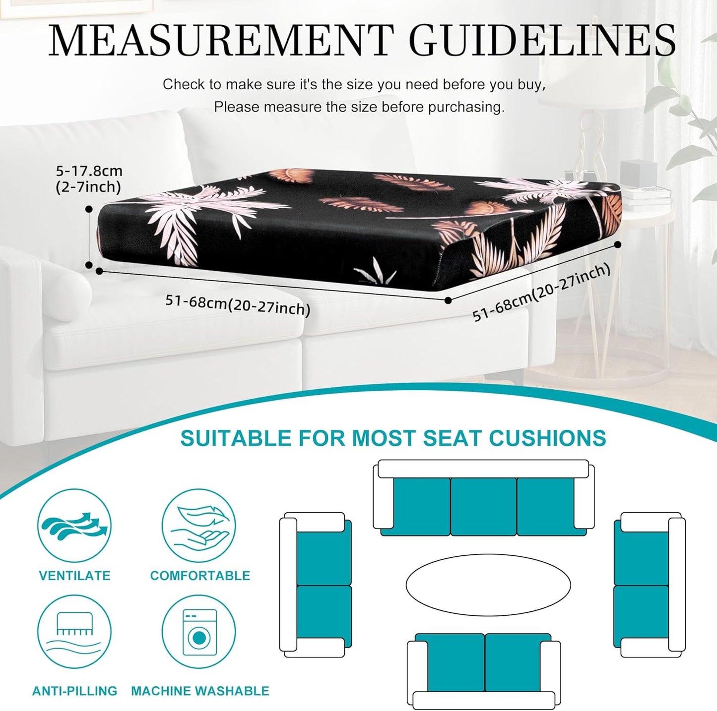 Skiennix 14-Piece Stretch Patio Cushion Covers - Washable Outdoor Couch Slipcovers | Coconut Trees Design