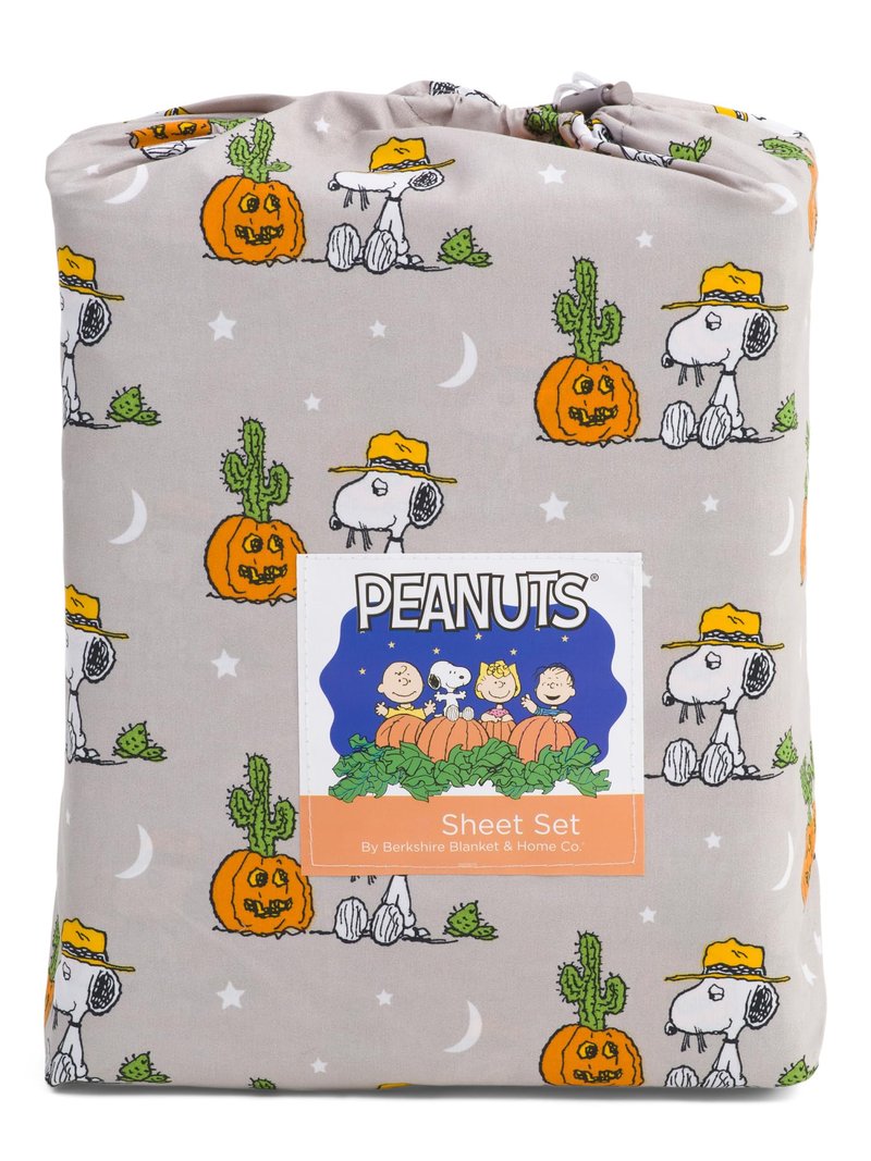 Berkshire Blanket Peanuts Halloween Fall Themed Sheet Sets (Gray - Spike Pumpkin & Cactus, Queen)