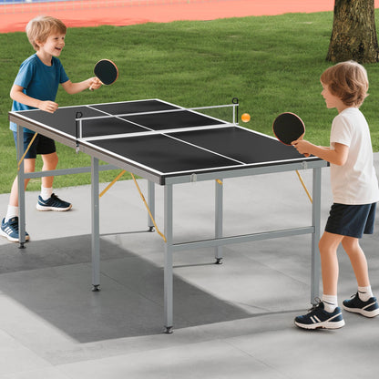 6x3ft Mid-Size Professional Portable Folding Ping Pong Table - Indoor/Outdoor Table Tennis Game Set with Net, 2 Paddles & 4 Balls for Adults and Teens- Quick Assembly