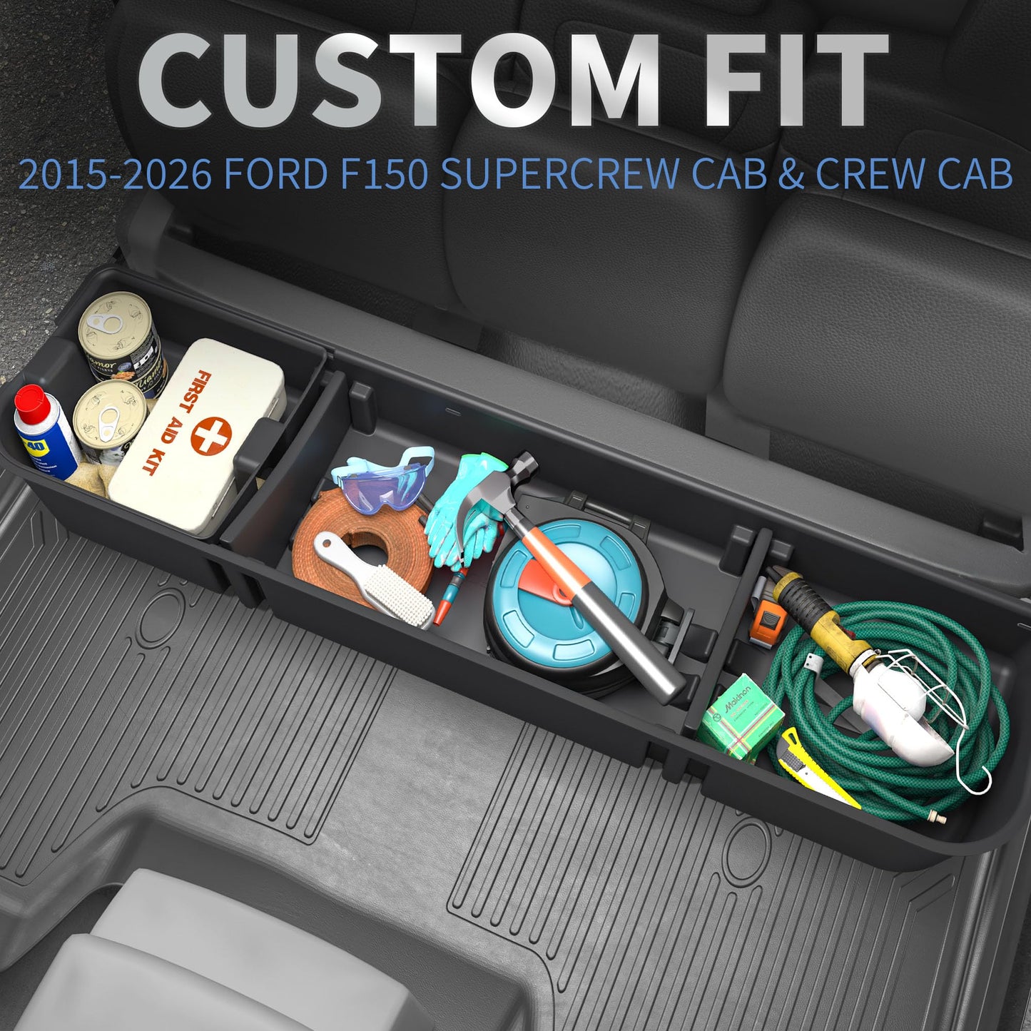 oEdRo Underseat Storage for Ford F150(2015-2026) SuperCrew/Crew Cab & F-250/350/450/550(2017-2026) Super Duty, Upgraded Rear F-150 Under Seat Storage Truck Organizer Tool Box