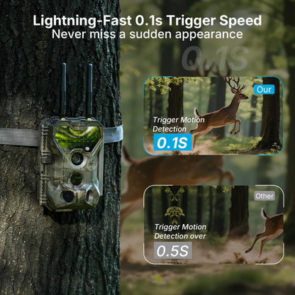 Meidase Solar WiFi Trail Camera P300 Pro (Non-Cellular), 64MP Photos, 1296P Video, 165ft Dual-Antenna Range, 7800mAh Battery, 10W Solar Panel, 64GB SD Card Included, Motion Activated