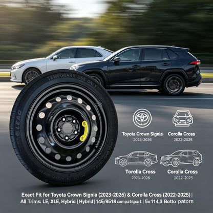 Afolonsh Spare Tire Kit Compatible with 2023-2026 Toyota Corolla Cross (Including Hybrid)| 145/85R18 Spare Wheel on 18x4 Rim 5x114.3 Bolt Pattern | Includes Car Jack Kit & Tire Carrying Case