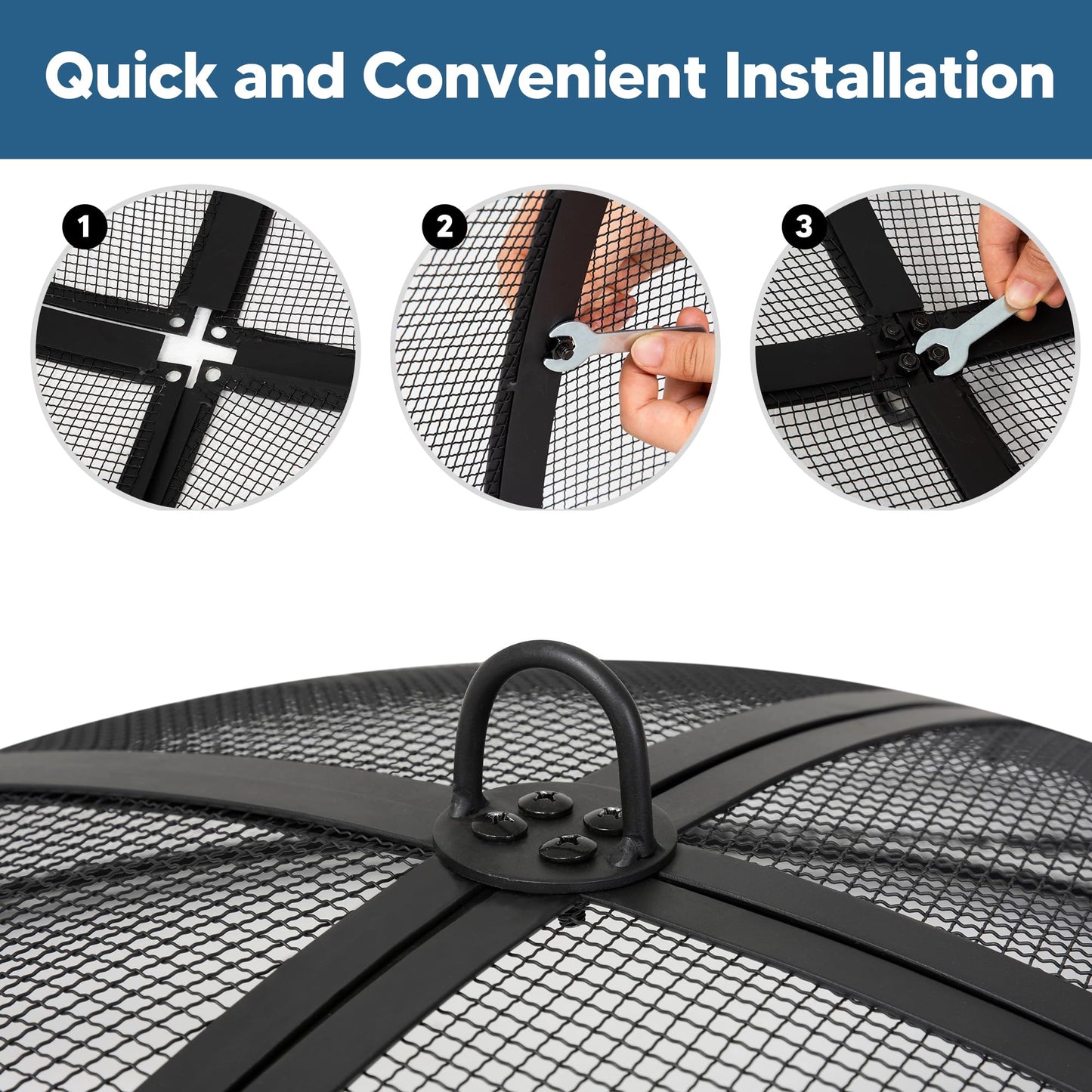 SUNCREAT Outdoor Fire Pit Spark Screen Cover Accessory, 40 Inch Patio Round Fire Mesh Screen Guard, Heavy Duty Steel Firepit Ember Lid, 40 Inch