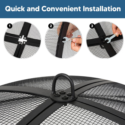 SUNCREAT Outdoor Fire Pit Spark Screen Cover Accessory, 40 Inch Patio Round Fire Mesh Screen Guard, Heavy Duty Steel Firepit Ember Lid, 40 Inch