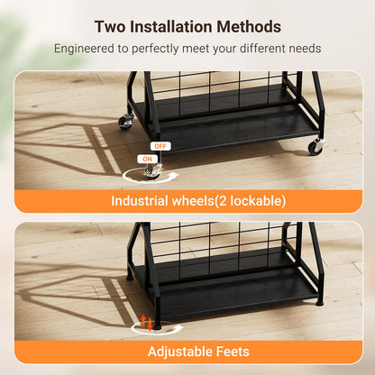 ELYKEN 2 Pack Foldable Grid Wall Panels 5.7' x 2' FT, Movable Wire Gridwall Display Rack with Wheels and Adjustable Foots, Retail Display Stand for Vendor with Storage (Black)