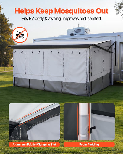 VEVOR RV Awning Sun Shade Room - Compatible with 16-17 ft Awnings, RV Awning Sun Shading Room with Door & Ventilated Mesh Windows, Sunproof & Windproof Three-Sided Enclosure Tent for RV Camping