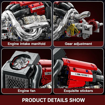 Mould King Formula One Engine Building Blocks Motor Model Building Toys Car Combustion Engine Sets 10188 Creative STEM Kit for Adults 14+ (980PCS)