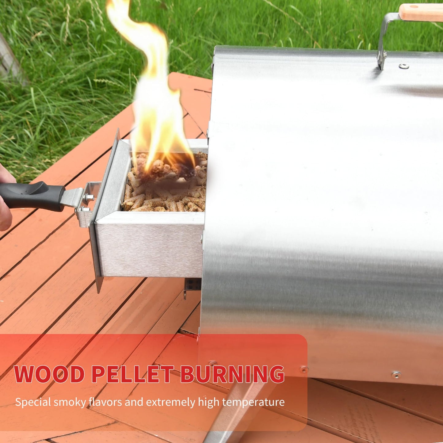 12" Wood Pellets Pizza oven with Thermometer – Portable Wood Fired Pizza stove, Stainless Steel, Quick Heat-Up, 12" Pizza Stone for Camping and Outdoor Cooking, Great Gift for Camping Enthusiasts