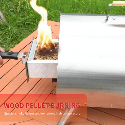 12" Wood Pellets Pizza oven with Thermometer – Portable Wood Fired Pizza stove, Stainless Steel, Quick Heat-Up, 12" Pizza Stone for Camping and Outdoor Cooking, Great Gift for Camping Enthusiasts