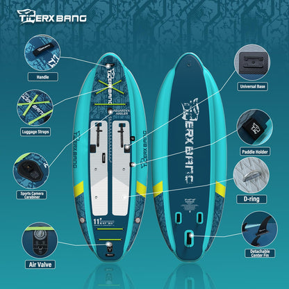TIGERXBANG 11'x47''x8'' Inflatable Fishing Kayak, High-Performance Inflatable Kayak-Ideal for Water Fishing Activities, Equipped with Comfortable Seats and Camera Base Versatile Accessories