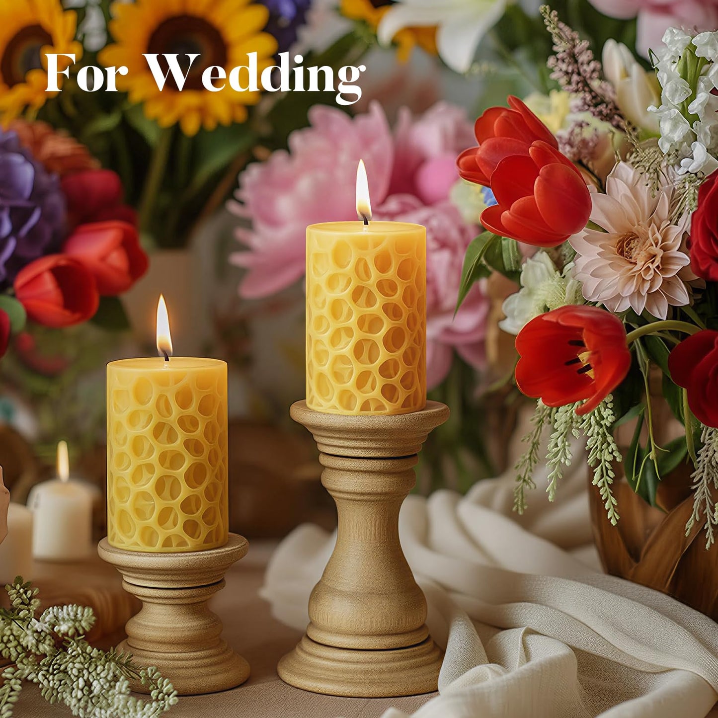 Ashlux Beeswax Pillar Candles 3x4 inch, 100% Pure Beeswax Candles-116 Hours Long Burning, Unscented and Dripless Pillar Candles Bulk for Christmas Lights,Wedding,Parties, Spas,Home Decorative