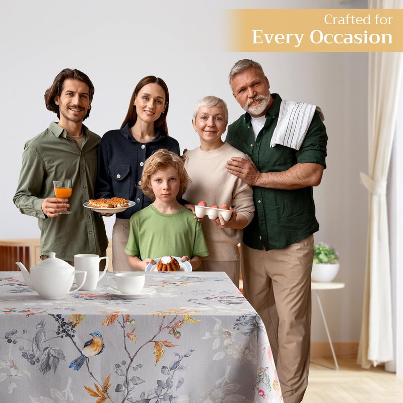 Maison d' Hermine Table Cloth Rectangle Table 100% Cotton 70 x 140 Inches Fall Tablecloth Reusable Everyday Use for Thanksgiving Christmas Decorations Dining Farmhouse Party (Equinoxe - Grey)