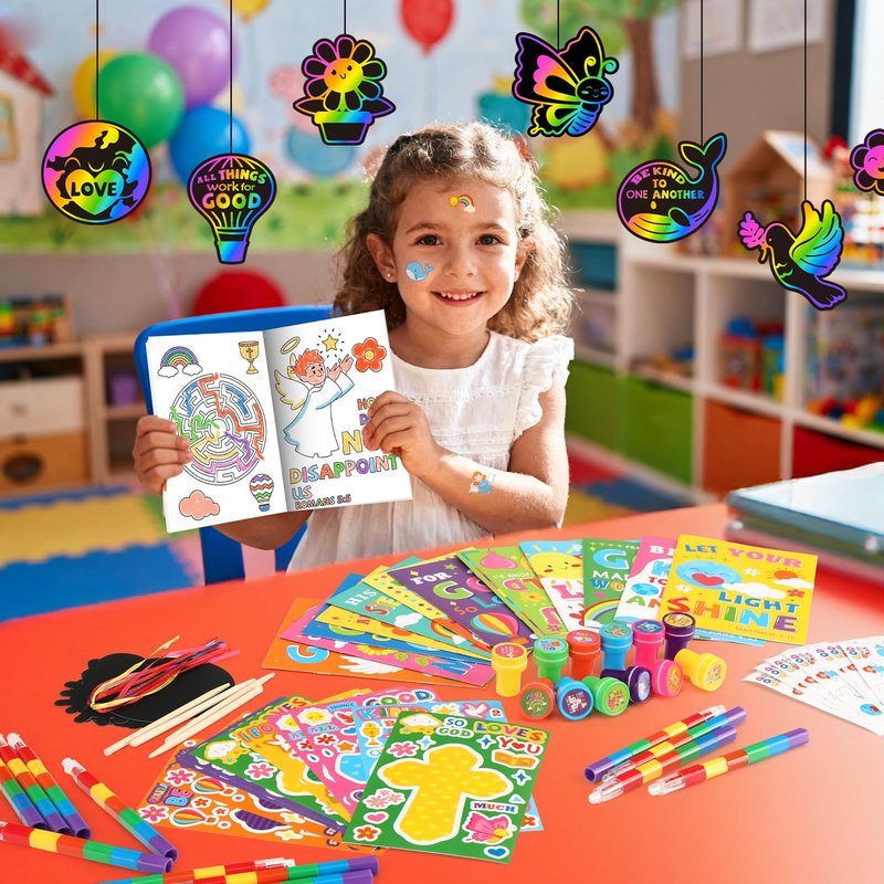 BenLouis Bible Party Favors Christian Inspirational Verses Coloring Set Gift Prizes Bulk for Kids Operation Christmas Child Sunday School Religious Activities Goodie Bag Stuffers（24set Verses）