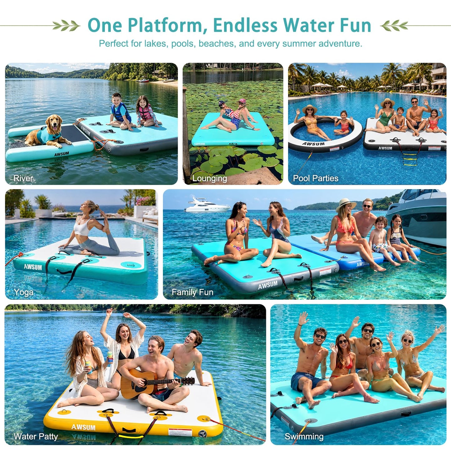 AWSUM Inflatable Floating Dock Air Dock 6ft Platform Floating Island Raft with None-Slip Surface for Pool Beach Ocean