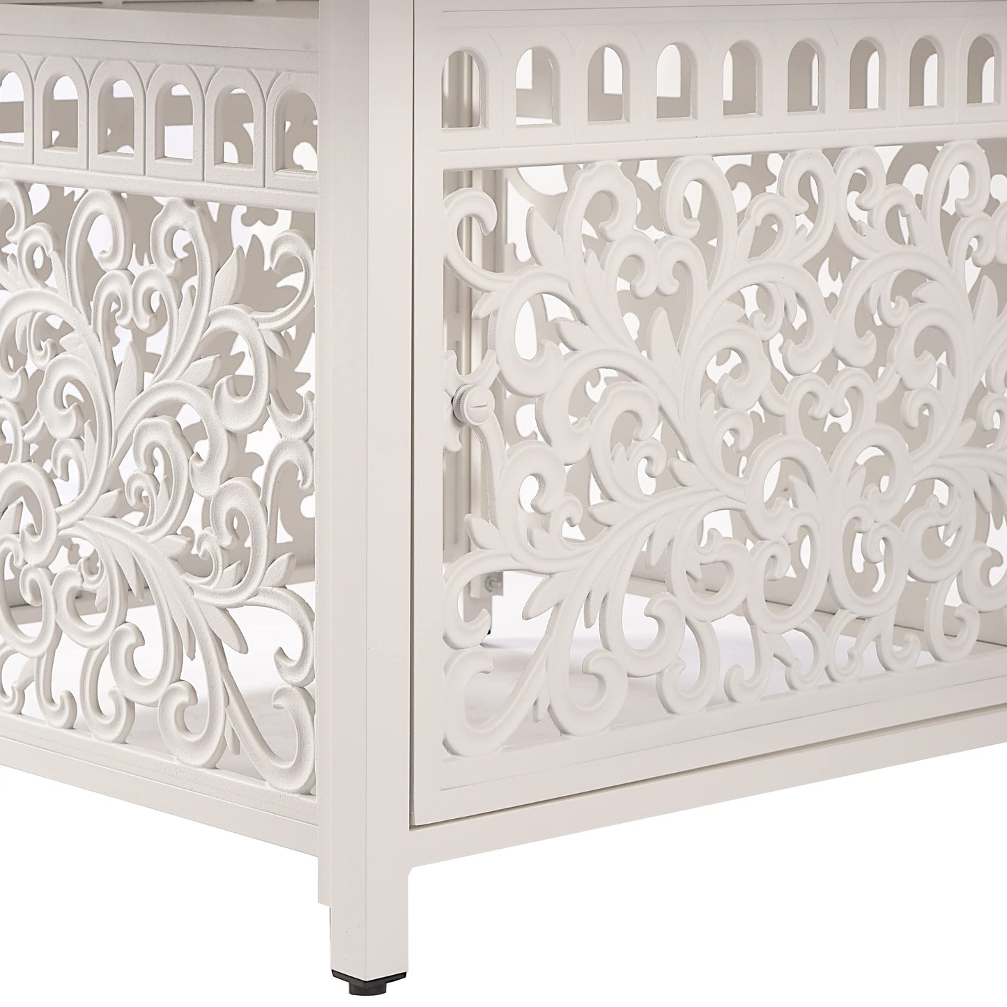 Oakland Living Square 42 in. x 42 in. Aluminum Propane Fire Pit Table with Glass Beads, Two Covers, Lid, 57,000 BTUs in White Finish