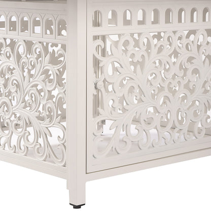 Oakland Living Square 42 in. x 42 in. Aluminum Propane Fire Pit Table with Glass Beads, Two Covers, Lid, 57,000 BTUs in White Finish