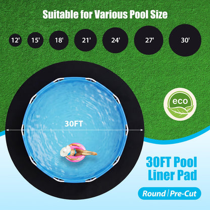 Winnergo 30 FT Round Pool Liner Pad for Above Ground Pools, Durable Pool Mat with Geotextile Material for Pool Bottom Strong Eco-Friendly Padding Under Pool Pad Protection,Prevents Punctures,Black