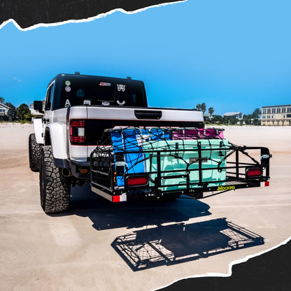 Mockins 60"x24"x14" High Rail Car Trailer Hitch Cargo Carrier w/Rear Lights, Plate Bracket & 30 CuFt Waterproof Hitch Cargo Bag | 500 Lbs. Cap Weatherproof Folding Luggage Rack for SUV Car Truck & RV