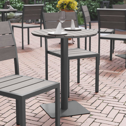 Flash Furniture Finch Commercial Grade Round 24" Table with Faux Teak Poly Slats and Steel Frame, Gray/Gray
