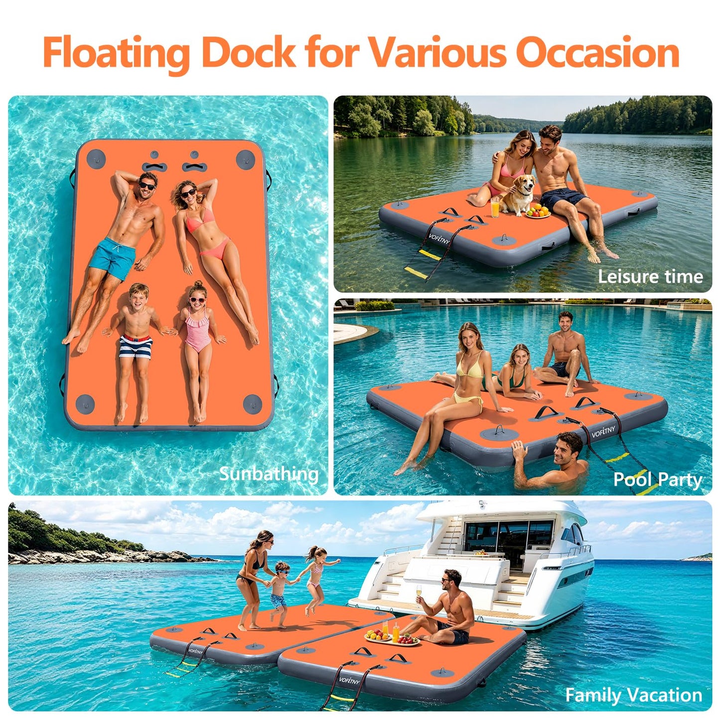 VOFiTNY Inflatable Floating Dock Swim Air Platform Island Raft Mat for Lake Beach Ocean with Rope Ladder, Non-Slip Surface