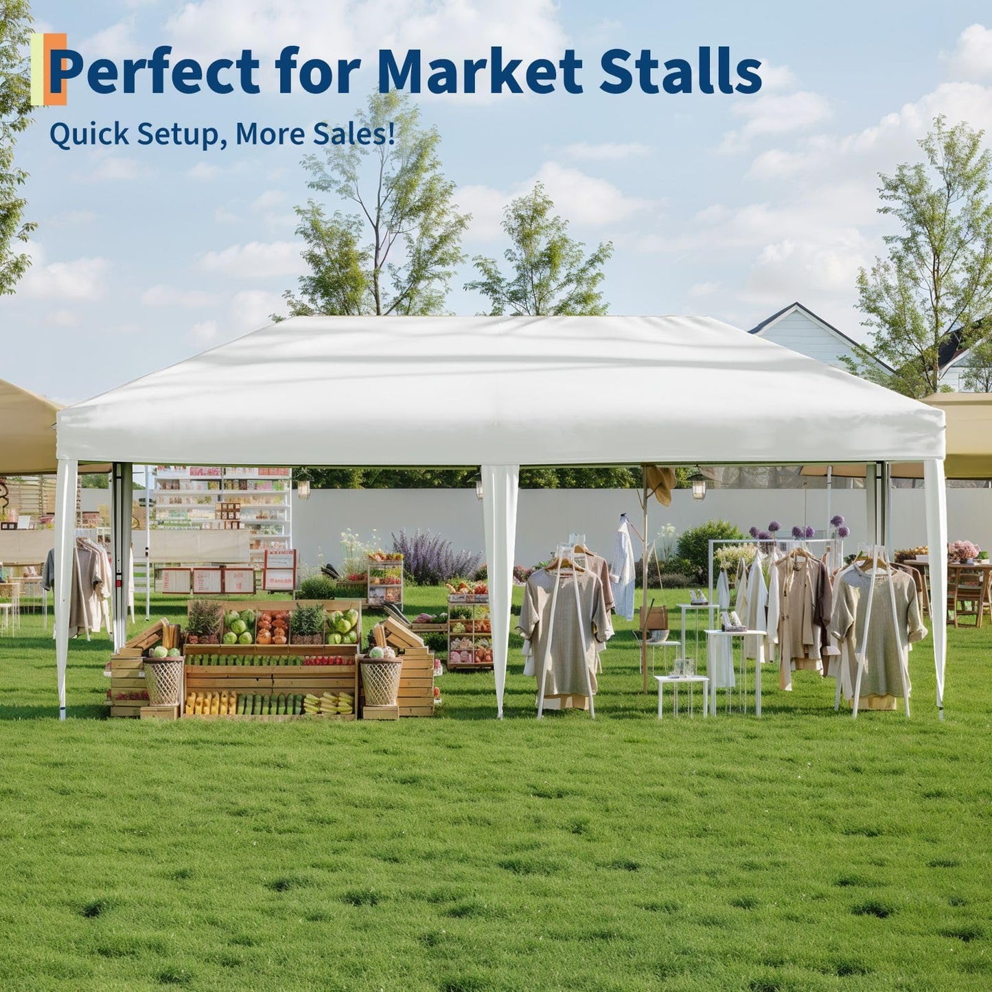 10x20 Pop Up Canopy Tent with 4 Sidewalls, Heavy Duty Outdoor Canopy UPF 50+ All Season Waterproof Commercial Street Vendors Party Tents with Roller Bag, 8 Stakes & 6 Sandbags, White