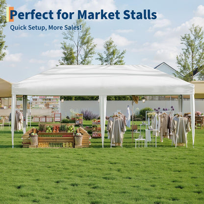 10x20 Pop Up Canopy Tent with 4 Sidewalls, Heavy Duty Outdoor Canopy UPF 50+ All Season Waterproof Commercial Street Vendors Party Tents with Roller Bag, 8 Stakes & 6 Sandbags, White