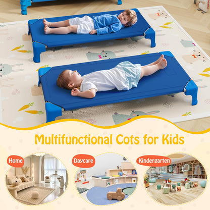 Giantex Stackable Daycare Cots for Sleeping, 53" L x 24" W Portable Nap Cots for Kids and Toddlers w/Easy Lift Corners, Space-Saving Toddler Bed for Preschool Classroom Pet Daycare, Pack of 6, Blue