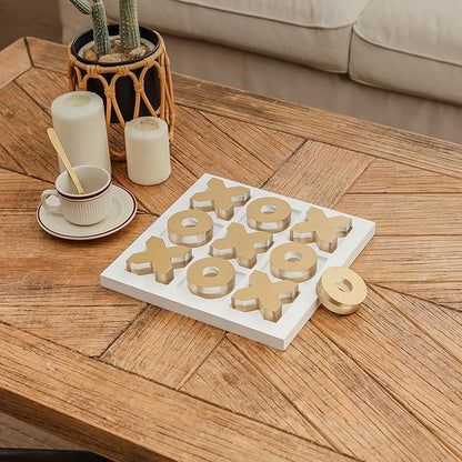 NIKKY HOME Acrylic Tic Tac Toe Wood Board Game Classic Coffee Table Decor Decorative Wooden Travel Game for Family Gold