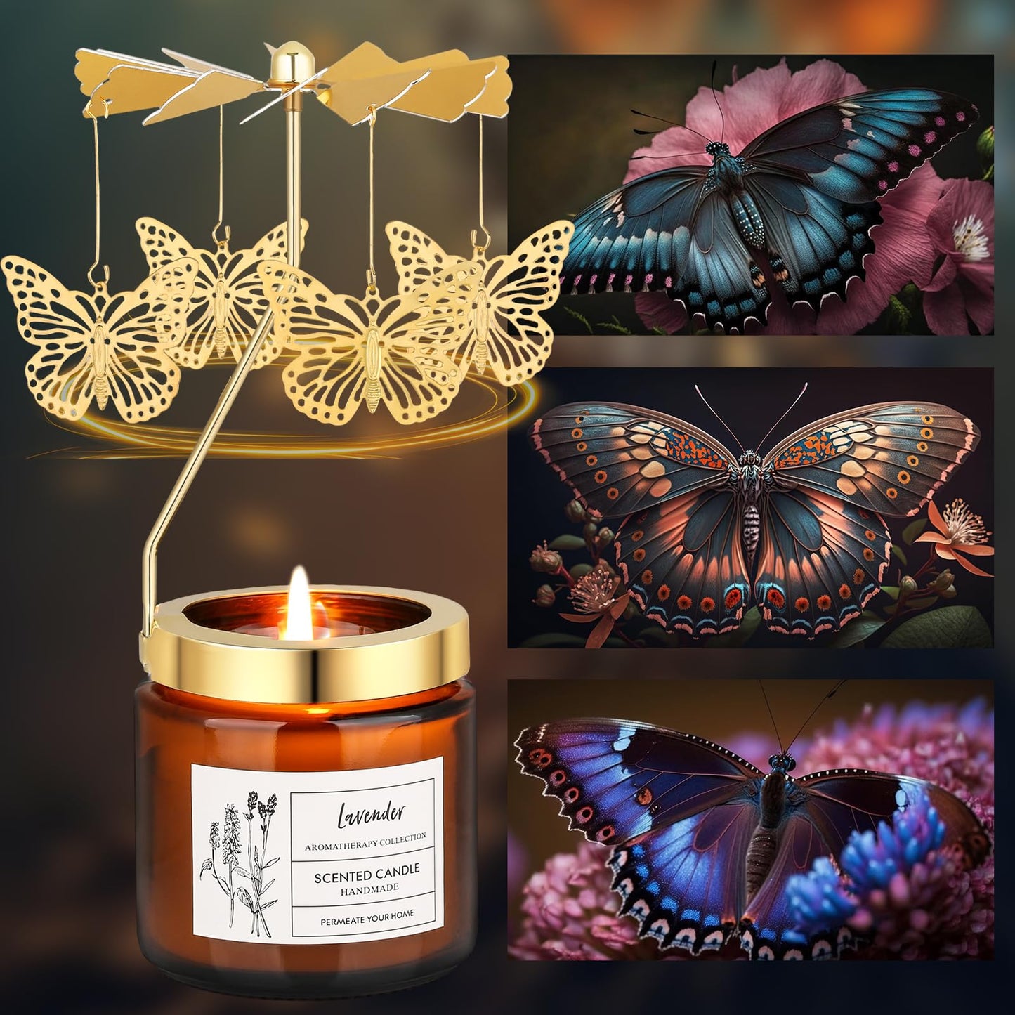 Butterfly Gifts for Women, Rotatable Lavender Scented Candle Gifts for Mom Wife Anniversary Valentine's Day Christmas, Unique Birthday Gift for Sister Girlfriend with Gift Box