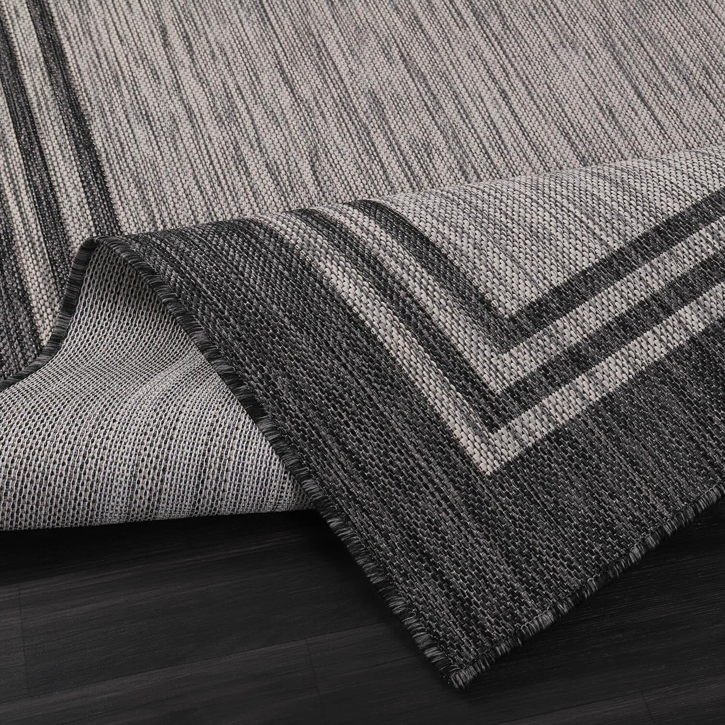Luul Home Bordered Outdoor Rug 10x14 Washable Outside Carpet for Indoor Patio Porch Waterproof Easy Cleaning Non Shedding Area Rugs Dark Gray 10 x 14